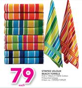 Striped Velour Beach Towels-65 x 140cm Each