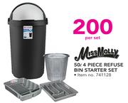 Miss Molly 50Ltr 4 Piece Refuse Bin Starter Set-Per Set