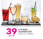 6 Hi-Ball Glasses Set-Per Set