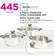 Mainstays 6 Piece Stainless Steel Cookware Set With Glass Lids-Per Set