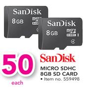 SanDisk Micro SDHC 8GB SD Card-Each