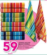 Striped Velour Beach Towels-Each