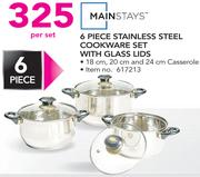 Mainstays 6 Piece Stainless Steel Cookware Set With Glass Lids-Per Set