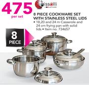 Tissolli 8 Piece Cookware Set With Stainless Steel Lids-Per Set