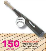 Sportscraft Wooden Tee Bat And Ball-Per Set