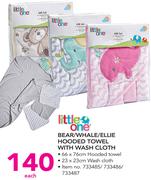 Little One Bear/Whale/Ellie Hooded Towel With Wash Cloth-Each