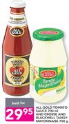 All Gold Tomato Sauce 700ml And Crosse And Blackwell Tangy Mayonnaise 750g