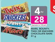 Mars, Bounty, Twix Or Snickers Chocolate Bars-4x51g