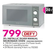 Defy 20Ltr Metallic Silver Manual Microwave Oven DMO368 MWM203