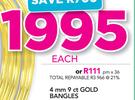 4mm 9ct Gold Bangles-Each