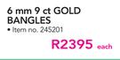 6mm 9ct Gold Bangles-Each