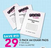 3 Pack A4 Exam Pads 100 Sheet