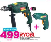 Ryobi 2 Piece 710W Drill And Cordless Screw Driver Kit-Per Set