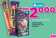 Lunch Bar, Crunchie Or Astros-For 4