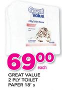 Great Value 2 Ply Toilet Paper-18's