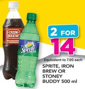 Sprite, Iron Brew Or Stoney Buddy-2x500ml