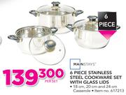 Mainstays 6 Piece Stainless Steel Cookware Set With Glass Lids-Per Set