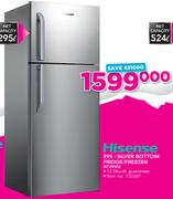 Hisense 295Ltr Silver Bottom Fridge/Freezer RT295N