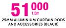 Decorland 25mm Aluminium Curtain Rods And Accessories Black 1.5m