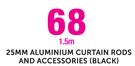 Decorland 25MM Aluminium Curtain Rods And Accessories Black-1.5m Rod