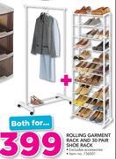 Rolling Garment Rack And 30 Pair Shoe Rack-For Both