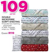 Queen Microfibre Script Sheeting-Per Set