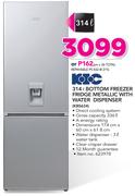 KIC 314Ltr Bottom Freezer Fridge Metallic With Water Dispenser KBS634