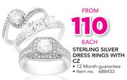 Sterling Silver Dress Rings With CZ-Each