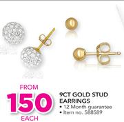 9CT Gold Stud Earrings-Each