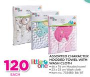 Little One Assorted Character Hooded Towel With Wash Cloth-Each