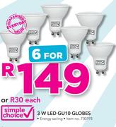 Simple Choice 3W LED GU10 Globes-For 6