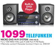Telefunken Micro DVD Hi FI System TMD-400 B