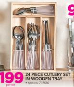 24 Piece Cutlery Set In Wooden Tray