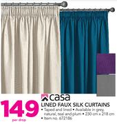 Casa Lined Faux Silk Curtains-Per Drop