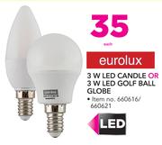 Eurolux 3W Candle Or 3W LED Golf Ball Globe-Each