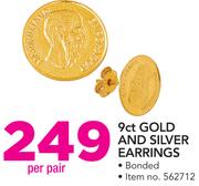 9Ct Gold And Silver Earrings-Per Pair