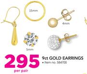 9Ct Gold Earrings-Per Pair