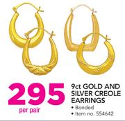 9Ct Gold And Silver Creole Earrings Bonded-Per Pair
