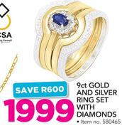 9Ct Gold And Silver Ring Set With Diamonds