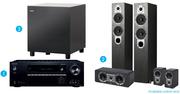 Onkyo AV Receiver TX-SR444+ Jamo 5.0 Speaker Bundle Black S426HCS3BL+ 200W Active SUB210BL