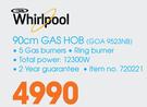 Whirlpool 90cm Gas Hob GOA 9523NB