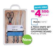 Mainstays 6 Piece Knife Set with Wooden Chopping Board-Per Set