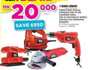 Black&Decker Firestorm Angle Grinder 900W/Hammer Drill 500W/Single Speed Jigsaw/FinishingSander-Each