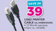 Ultra Link USB2 Printer Cable UL-AMBM20200