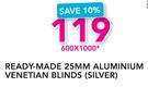 Decorland Ready Made 25MM Aluminium Venetian Blinds Silver-600 x 1000
