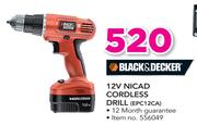 Black And Decker 12V Nicad Cordless Drill EPC12CA