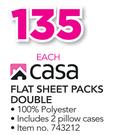 Casa Flat Sheet Packs Double-Each