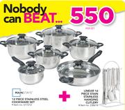Mainstays 12 Piece Stainless Steel Cookware Set + Linear 16 Piece Stain Stainless Hanging Cutlery