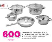 Tissolli 10 Piece Stainless Steel Cookware Set With Lids-Per Set