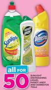 Sunlight Dishwashing Liquid, Handy Andy And Domestos 750ml